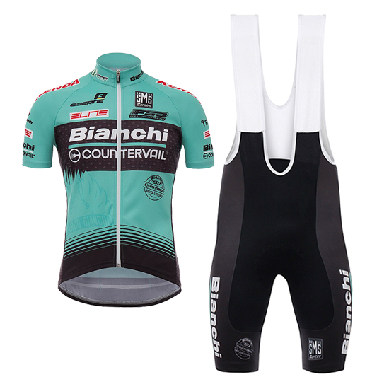 Bianchi Countervail Kurzarmtrikot 2017 und Kurze Tragerhose grun